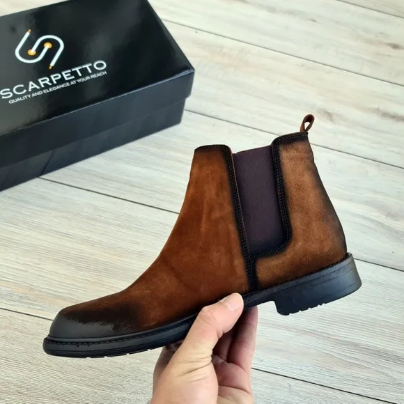 Tobacco Men's Chelsea Genuine Suede Leather Boots - Picture 4 of 6